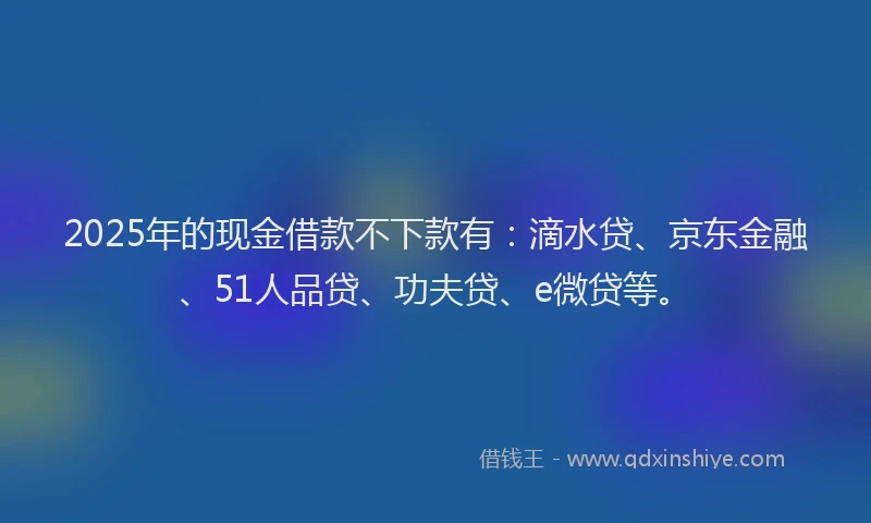 2025年的现金借款不下款有：滴水贷、京东金融、51人品贷、功夫贷、e微贷等。