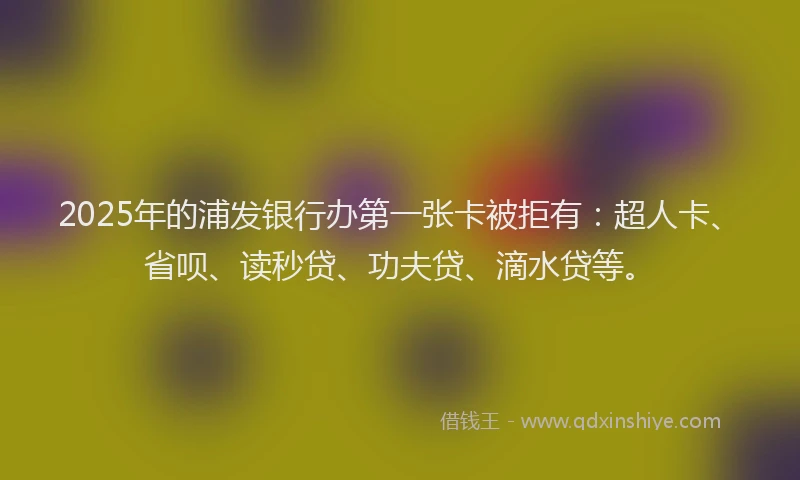 2025年的浦发银行办第一张卡被拒有：超人卡、省呗、读秒贷、功夫贷、滴水贷等。