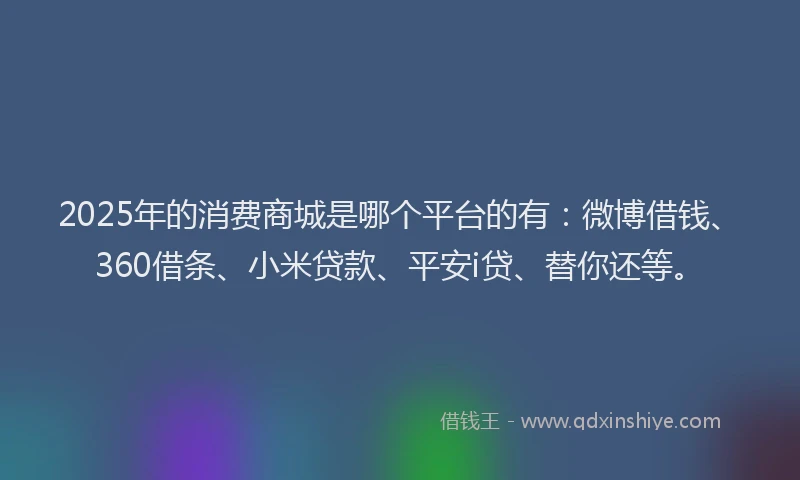 2025年的消费商城是哪个平台的有：微博借钱、360借条、小米贷款、平安i贷、替你还等。