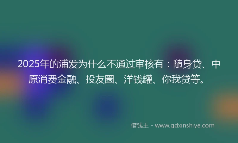 2025年的浦发为什么不通过审核有：随身贷、中原消费金融、投友圈、洋钱罐、你我贷等。