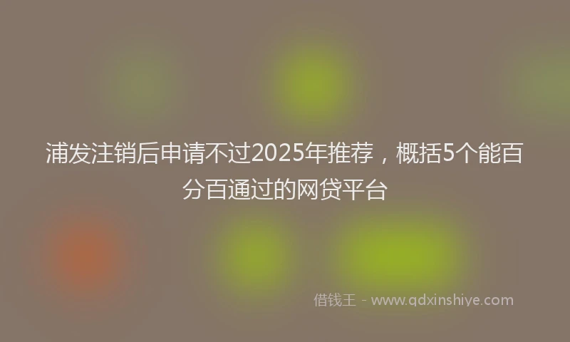 浦发注销后申请不过2025年推荐，概括5个能百分百通过的网贷平台