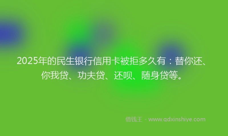 2025年的民生银行信用卡被拒多久有：替你还、你我贷、功夫贷、还呗、随身贷等。