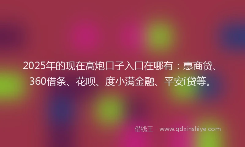 2025年的现在高炮口子入口在哪有：惠商贷、360借条、花呗、度小满金融、平安i贷等。