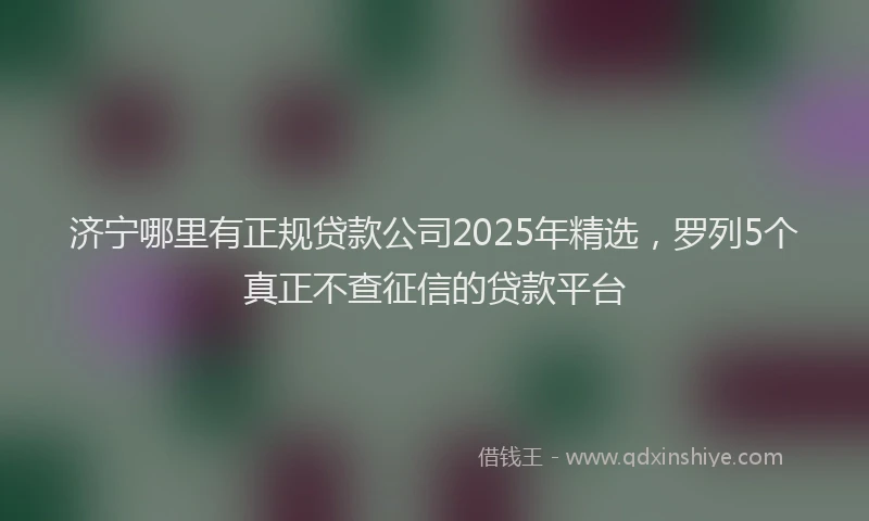 济宁哪里有正规贷款公司2025年精选，罗列5个真正不查征信的贷款平台