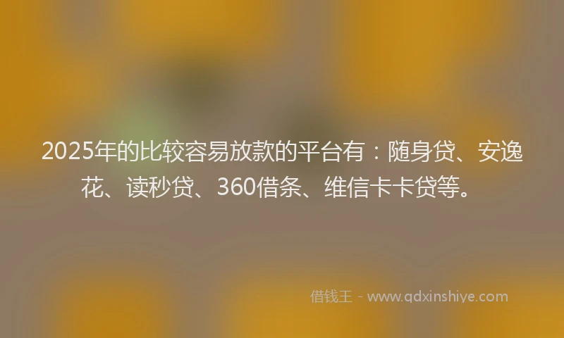 2025年的比较容易放款的平台有：随身贷、安逸花、读秒贷、360借条、维信卡卡贷等。