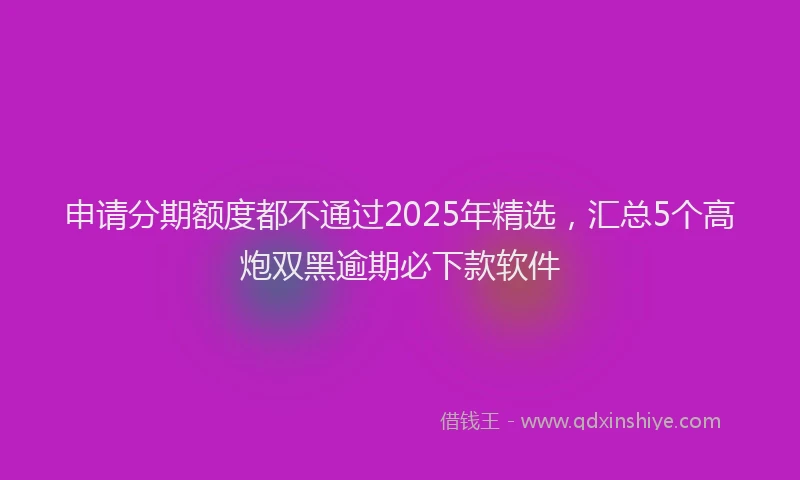 申请分期额度都不通过2025年精选，汇总5个高炮双黑逾期必下款软件