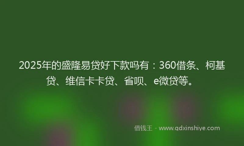 2025年的盛隆易贷好下款吗有：360借条、柯基贷、维信卡卡贷、省呗、e微贷等。