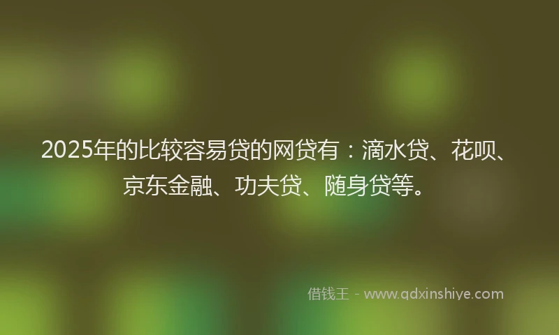 2025年的比较容易贷的网贷有：滴水贷、花呗、京东金融、功夫贷、随身贷等。