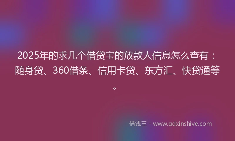 2025年的求几个借贷宝的放款人信息怎么查有：随身贷、360借条、信用卡贷、东方汇、快贷通等。