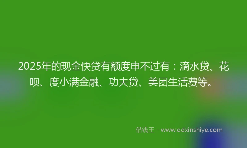 2025年的现金快贷有额度申不过有：滴水贷、花呗、度小满金融、功夫贷、美团生活费等。