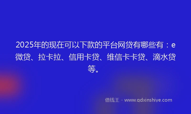 2025年的现在可以下款的平台网贷有哪些有：e微贷、拉卡拉、信用卡贷、维信卡卡贷、滴水贷等。