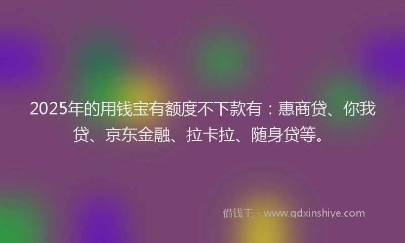 2025年的用钱宝有额度不下款有：惠商贷、你我贷、京东金融、拉卡拉、随身贷等。
