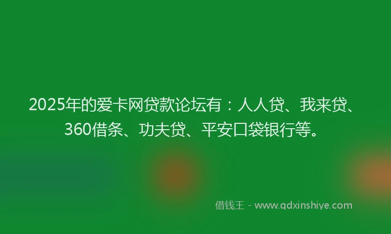 2025年的爱卡网贷款论坛有：人人贷、我来贷、360借条、功夫贷、平安口袋银行等。