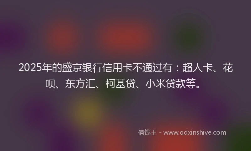 2025年的盛京银行信用卡不通过有：超人卡、花呗、东方汇、柯基贷、小米贷款等。