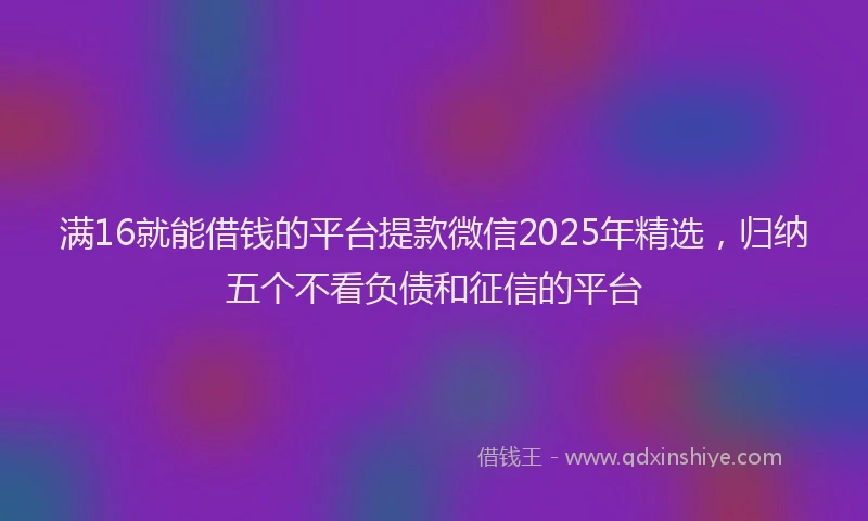 满16就能借钱的平台提款微信2025年精选，归纳五个不看负债和征信的平台