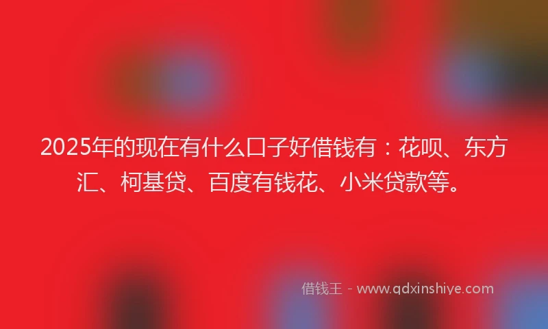 2025年的现在有什么口子好借钱有：花呗、东方汇、柯基贷、百度有钱花、小米贷款等。