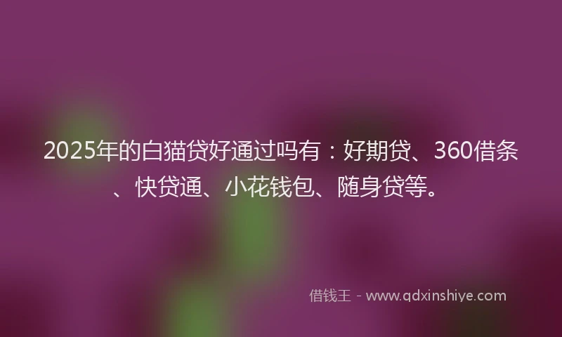 2025年的白猫贷好通过吗有：好期贷、360借条、快贷通、小花钱包、随身贷等。