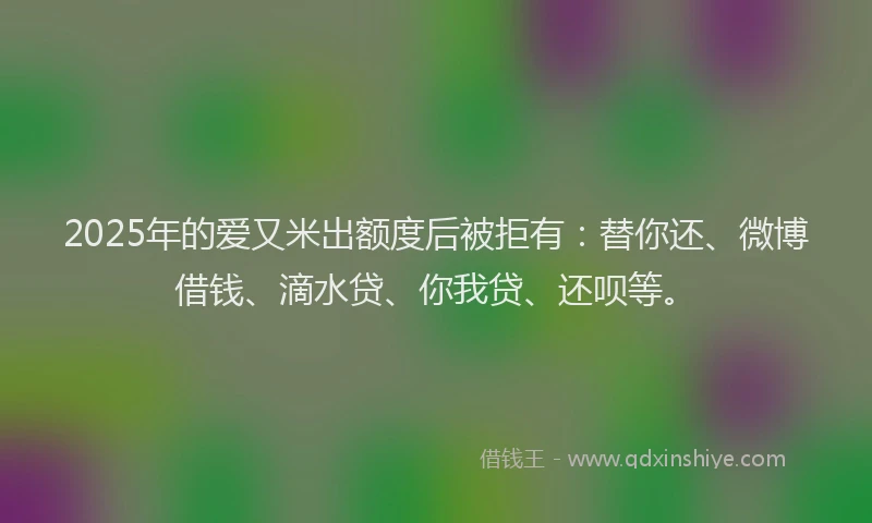 2025年的爱又米出额度后被拒有：替你还、微博借钱、滴水贷、你我贷、还呗等。