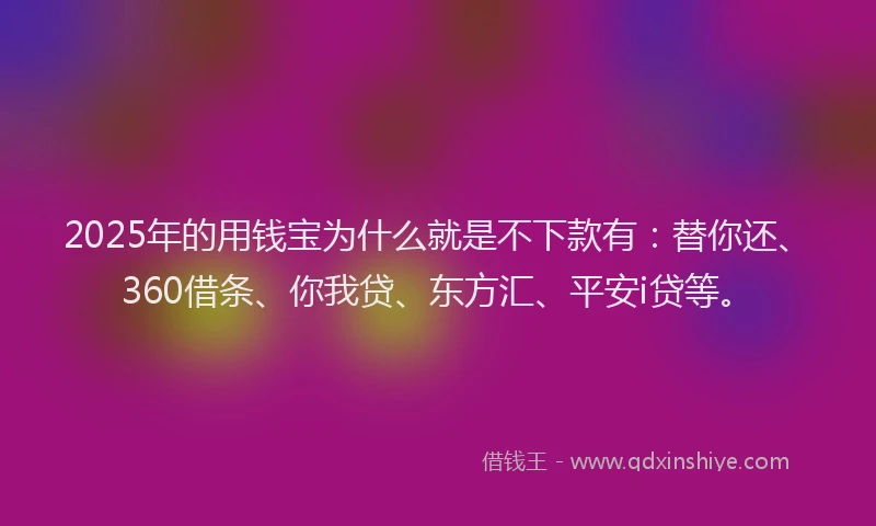 2025年的用钱宝为什么就是不下款有：替你还、360借条、你我贷、东方汇、平安i贷等。