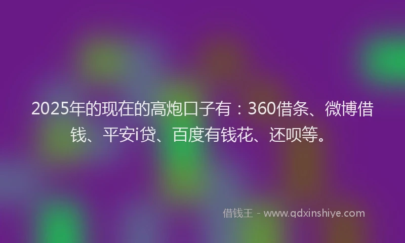 2025年的现在的高炮口子有：360借条、微博借钱、平安i贷、百度有钱花、还呗等。