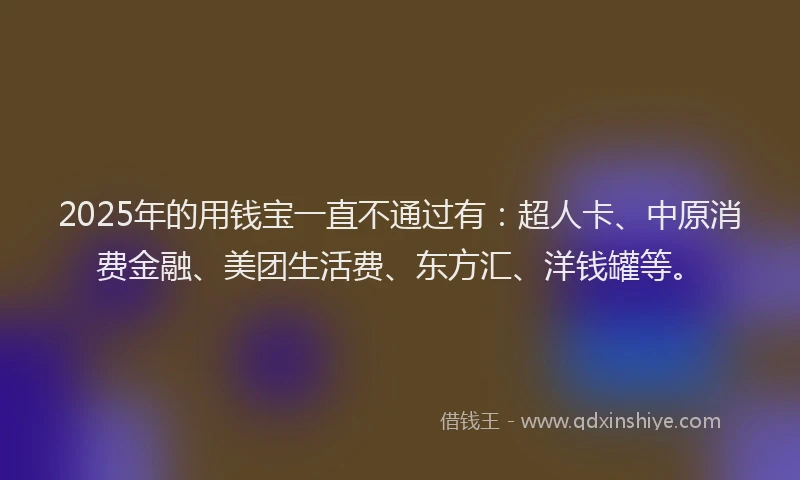 2025年的用钱宝一直不通过有：超人卡、中原消费金融、美团生活费、东方汇、洋钱罐等。