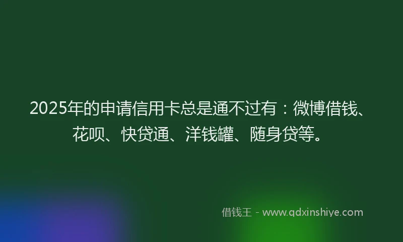 2025年的申请信用卡总是通不过有：微博借钱、花呗、快贷通、洋钱罐、随身贷等。