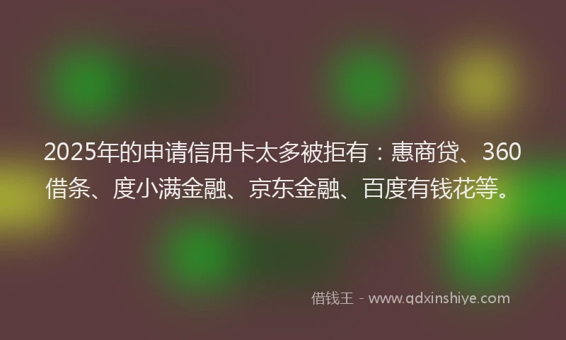 2025年的申请信用卡太多被拒有：惠商贷、360借条、度小满金融、京东金融、百度有钱花等。