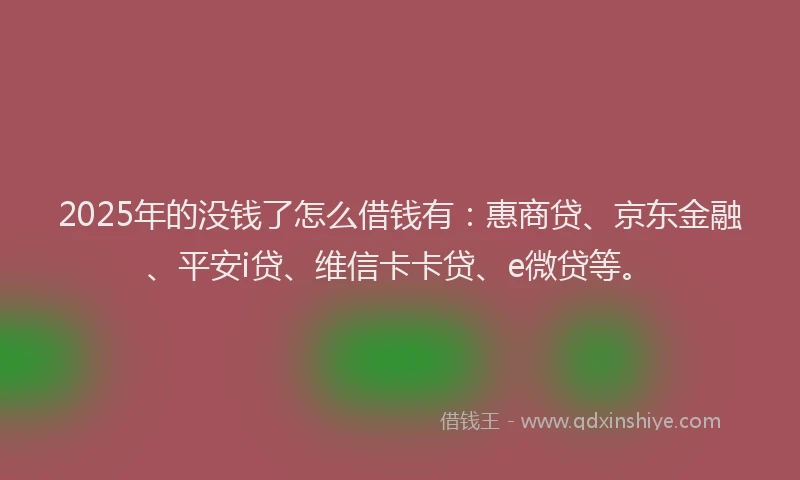 2025年的没钱了怎么借钱有：惠商贷、京东金融、平安i贷、维信卡卡贷、e微贷等。