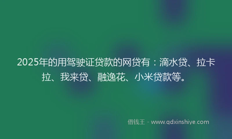 2025年的用驾驶证贷款的网贷有：滴水贷、拉卡拉、我来贷、融逸花、小米贷款等。