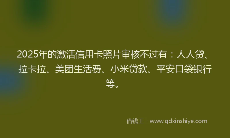 2025年的激活信用卡照片审核不过有：人人贷、拉卡拉、美团生活费、小米贷款、平安口袋银行等。