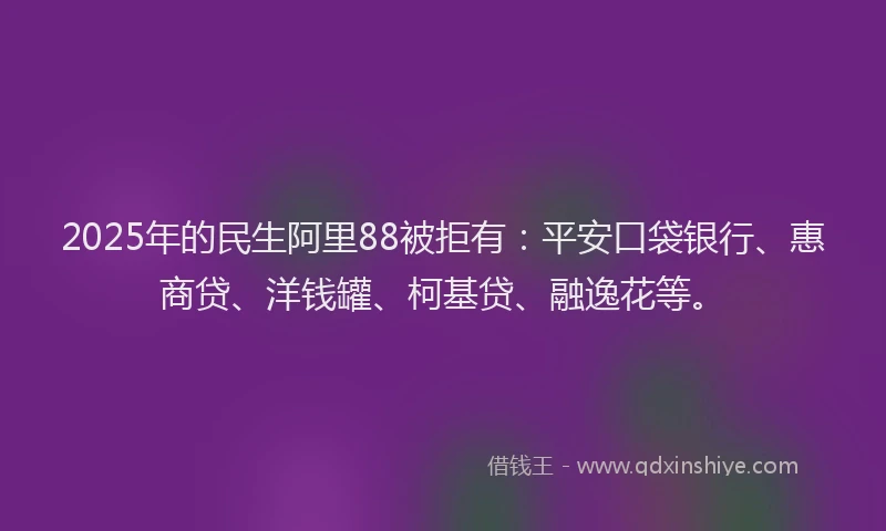 2025年的民生阿里88被拒有：平安口袋银行、惠商贷、洋钱罐、柯基贷、融逸花等。