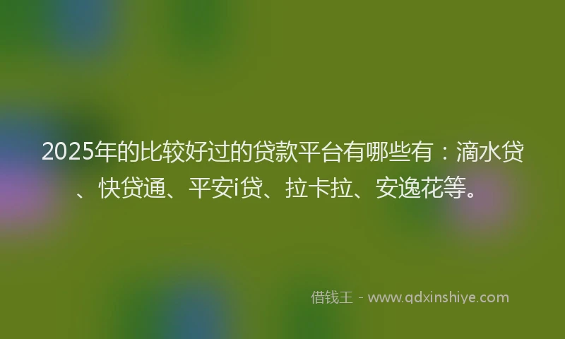 2025年的比较好过的贷款平台有哪些有：滴水贷、快贷通、平安i贷、拉卡拉、安逸花等。