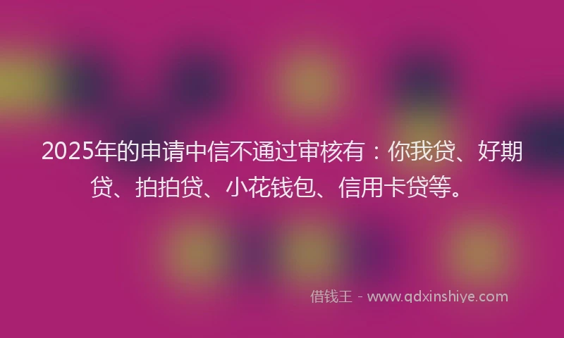 2025年的申请中信不通过审核有：你我贷、好期贷、拍拍贷、小花钱包、信用卡贷等。