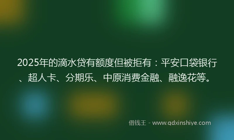 2025年的滴水贷有额度但被拒有：平安口袋银行、超人卡、分期乐、中原消费金融、融逸花等。