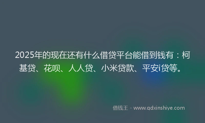 2025年的现在还有什么借贷平台能借到钱有：柯基贷、花呗、人人贷、小米贷款、平安i贷等。
