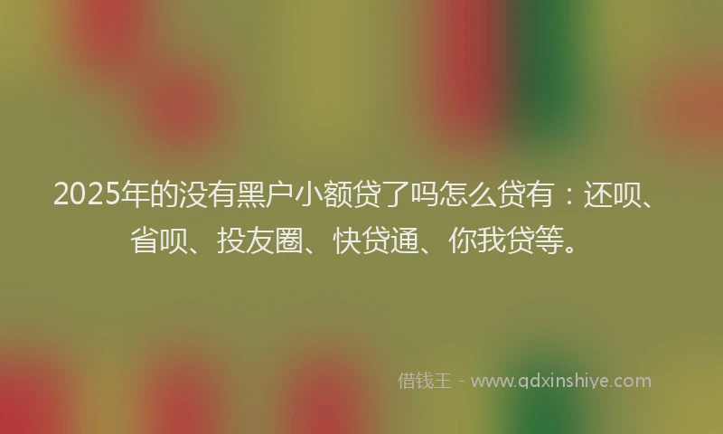 2025年的没有黑户小额贷了吗怎么贷有：还呗、省呗、投友圈、快贷通、你我贷等。