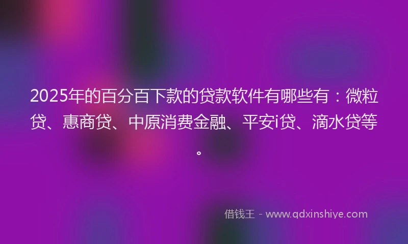 2025年的百分百下款的贷款软件有哪些有：微粒贷、惠商贷、中原消费金融、平安i贷、滴水贷等。