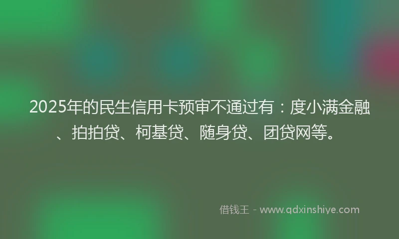 2025年的民生信用卡预审不通过有：度小满金融、拍拍贷、柯基贷、随身贷、团贷网等。