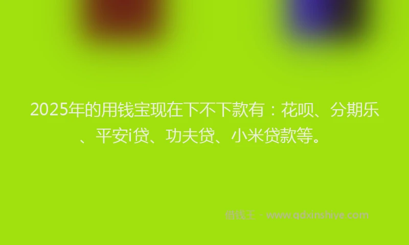 2025年的用钱宝现在下不下款有：花呗、分期乐、平安i贷、功夫贷、小米贷款等。