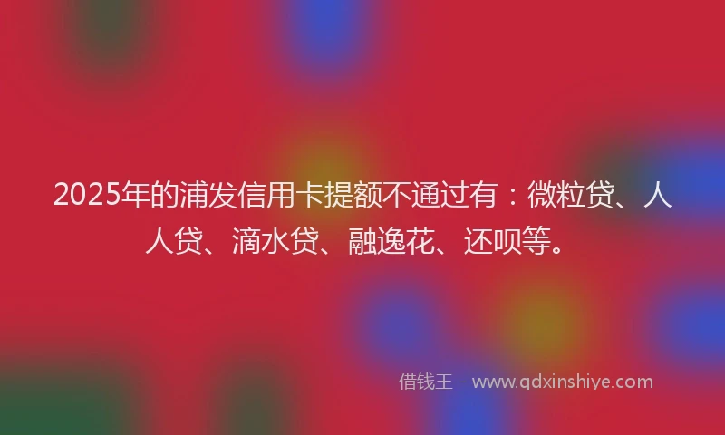 2025年的浦发信用卡提额不通过有：微粒贷、人人贷、滴水贷、融逸花、还呗等。