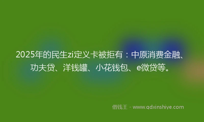 2025年的民生zi定义卡被拒有：中原消费金融、功夫贷、洋钱罐、小花钱包、e微贷等。