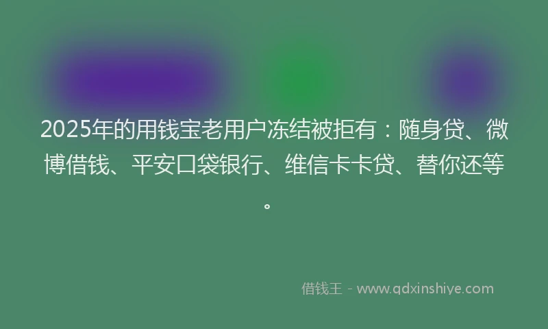 2025年的用钱宝老用户冻结被拒有：随身贷、微博借钱、平安口袋银行、维信卡卡贷、替你还等。
