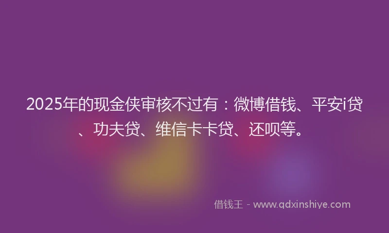 2025年的现金侠审核不过有：微博借钱、平安i贷、功夫贷、维信卡卡贷、还呗等。