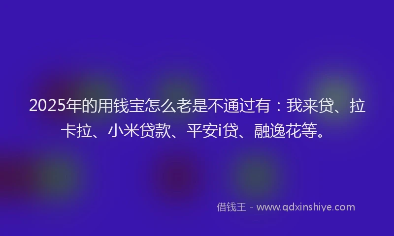 2025年的用钱宝怎么老是不通过有：我来贷、拉卡拉、小米贷款、平安i贷、融逸花等。