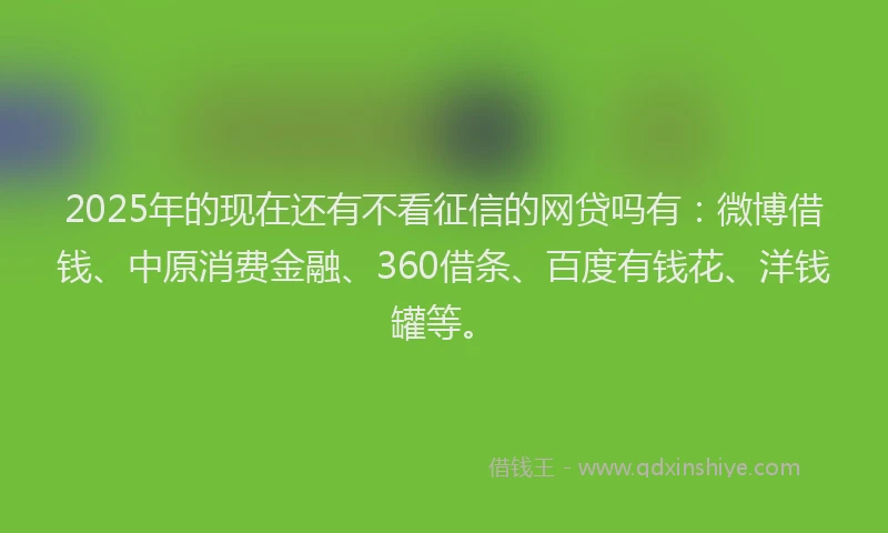 2025年的现在还有不看征信的网贷吗有：微博借钱、中原消费金融、360借条、百度有钱花、洋钱罐等。