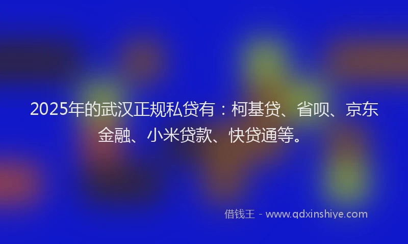 2025年的武汉正规私贷有：柯基贷、省呗、京东金融、小米贷款、快贷通等。