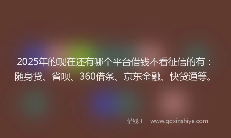 2025年的现在还有哪个平台借钱不看征信的有：随身贷、省呗、360借条、京东金融、快贷通等。