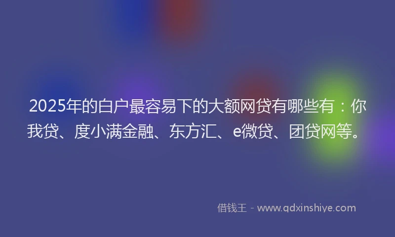 2025年的白户最容易下的大额网贷有哪些有：你我贷、度小满金融、东方汇、e微贷、团贷网等。