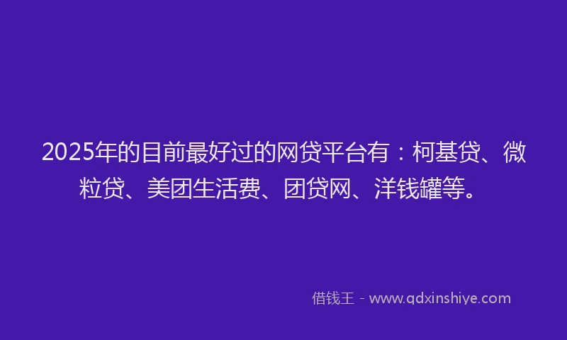 2025年的目前最好过的网贷平台有：柯基贷、微粒贷、美团生活费、团贷网、洋钱罐等。