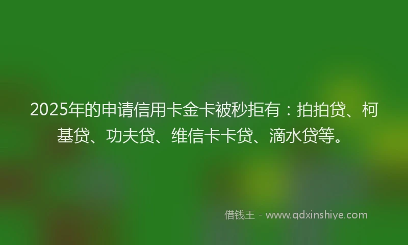2025年的申请信用卡金卡被秒拒有：拍拍贷、柯基贷、功夫贷、维信卡卡贷、滴水贷等。